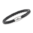 Phillip Gavriel Men's Black Leather Bracelet with Sapphire Accent and Sterling Silver