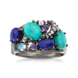 Turquoise, Lapis and .20 ct. t.w. Multi-Gem Ring in Sterling Silver