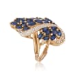 C. 1970 Vintage 4.80 ct. t.w. Sapphire and .25 ct. t.w. Diamond Cluster Knuckle Ring in 14kt Yellow Gold