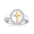 .10 ct. t.w. Diamond Cross Ring in Sterling Silver and 18kt Gold Over Sterling