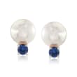 Mikimoto &quot;Everyday Essentials&quot; 7.5-8mm A+ Akoya Pearl and .26 ct. t.w. Sapphire Earrings in 18kt White Gold