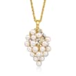 C. 1990 Vintage 5mm Cultured Pearl Grape Cluster Pendant Necklace with .20 ct. t.w. Diamonds in 14kt Yellow Gold