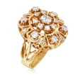 C. 1970 Vintage 1.25 ct. t.w. Diamond Cluster Cocktail Ring in 14kt Yellow Gold