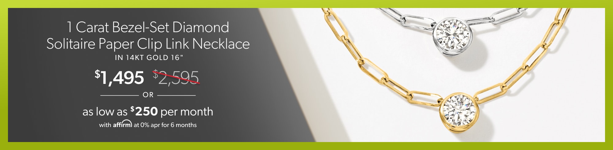 1 Carat Bezel-Set Diamond Solitaire Paper Clip Link Necklace in 14kt Gold