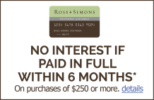 Ross-Simons Credit Card icon. No interest if paid in full within 6 months.* On purchases of $250 or more. Details.