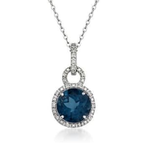 London Blue Topaz Pendant Necklace with Diamonds in Sterling Silver #769316