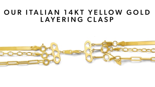 Our Italian 14kt Yellow Gold Layering Clasp. Image Featuring a Layering Clasp