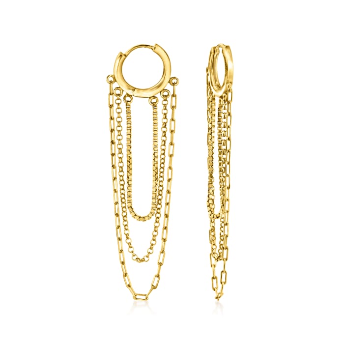 18kt Gold Over Sterling Multi-Chain Hoop Drop Earrings