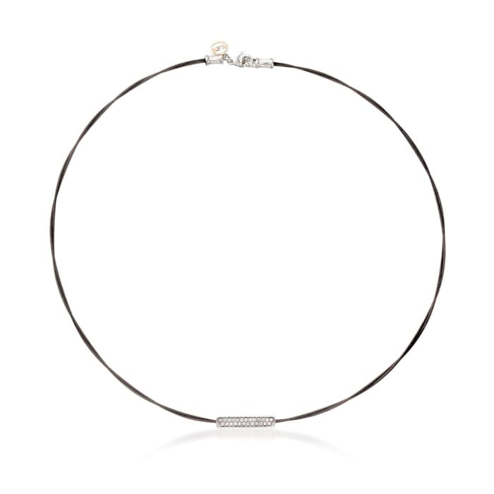 ALOR &quot;Noir&quot; .22 ct. t.w. Diamond Bar Black Cable Necklace With 18kt Two-Tone Gold