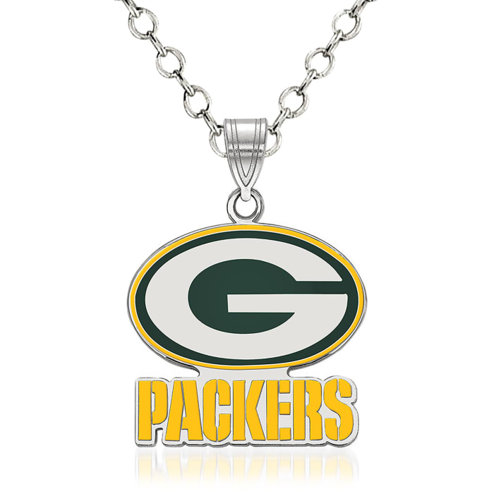 Sterling Silver NFL Green Bay Packers Enamel Pendant Necklace. 18&quot;