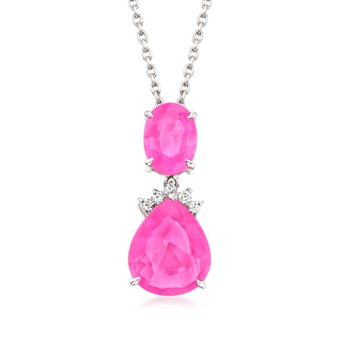 C. 1990 Vintage 6.26 ct. t.w. Pink Tourmaline and .12 ct. t.w. Diamond Necklace in 18kt White Gold