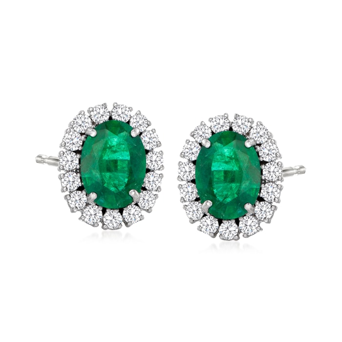 3.50 ct. t.w. Emerald and 1.25 ct. t.w. Diamond Earrings in 18kt White Gold