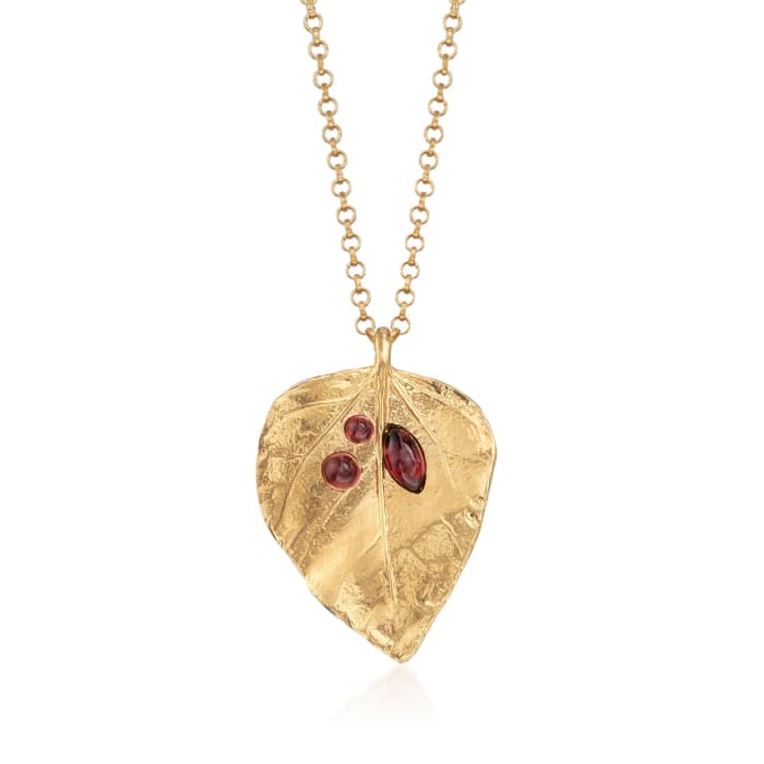 .70 ct. t.w. Garnet Leaf Drop Necklace in 18kt Gold Over Sterling