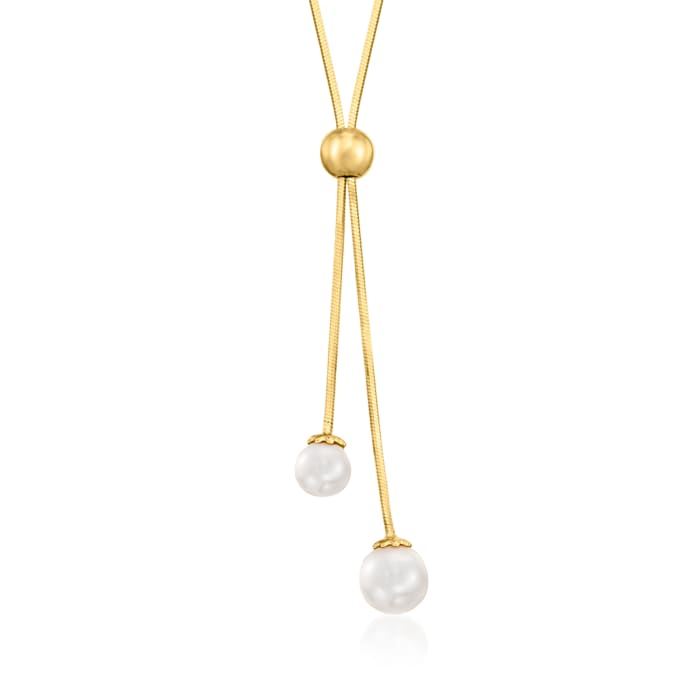 Italian 6-8mm Cultured Pearl Lariat Necklace in 18kt Gold Over Sterling