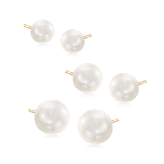 5-7.5mm Cultured Pearl Jewelry Set: Three Pairs of Stud Earrings in 14kt Yellow Gold