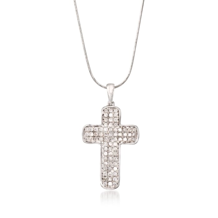 1.00 ct. t.w. Pave Diamond Cross Pendant in 14kt White Gold