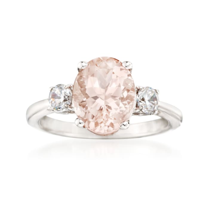2.20 Carat Morganite and .33 ct. t.w. Diamond Ring in 14kt White Gold