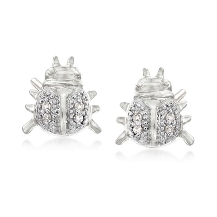 Diamond-Accented Ladybug Earrings in Sterling Silver