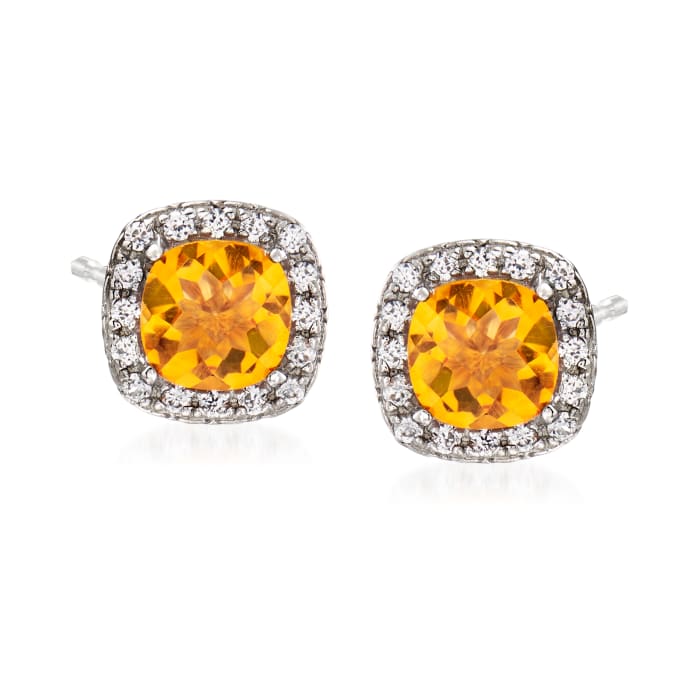 .10 ct. t.w. Citrine and .10 ct. t.w. White Topaz Stud Earrings Sterling Silver