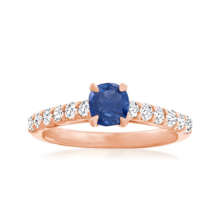 C. 2000 Vintage .70 Carat Sapphire Ring with .50 ct. t.w. Diamonds in 14kt Rose Gold