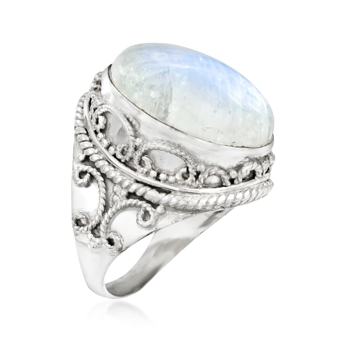 Moonstone Scrollwork Ring in Sterling Silver | Ross-Simons