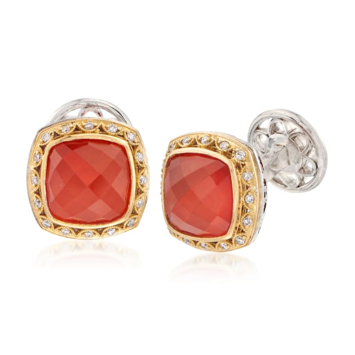 C. 2000 Vintage Tacori Carnelian Doublet and .25 ct. t.w. Diamond Cufflinks in Sterling Silver and 18kt Gold