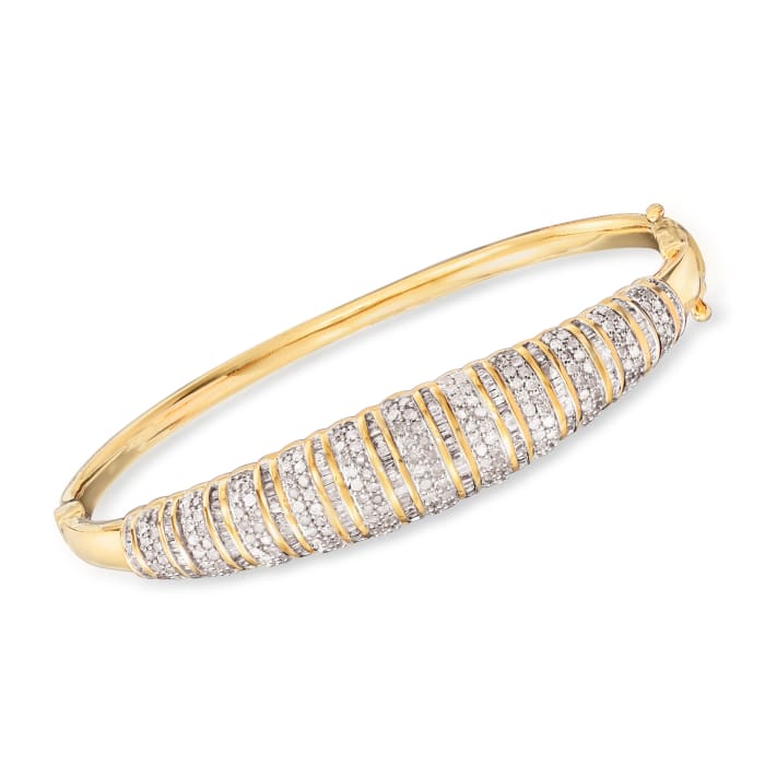 2.00 ct. t.w. Diamond Linear Bangle Bracelet in 18kt Yellow Gold Over Sterling Silver
