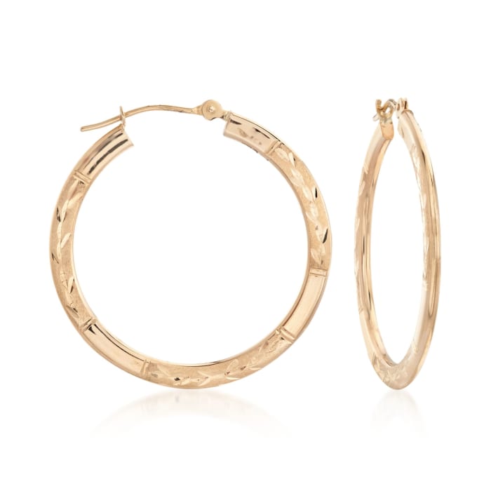 14kt Yellow Gold Large Branch Patterned Hoop Earrings