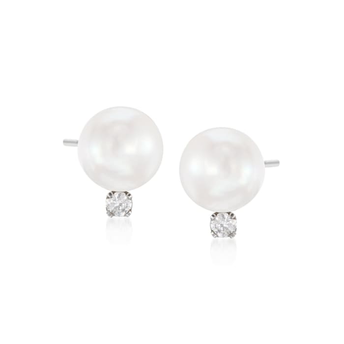7-7.5mm Cultured Akoya Pearl and .10 ct. t.w. Diamond Earrings in 14kt White Gold