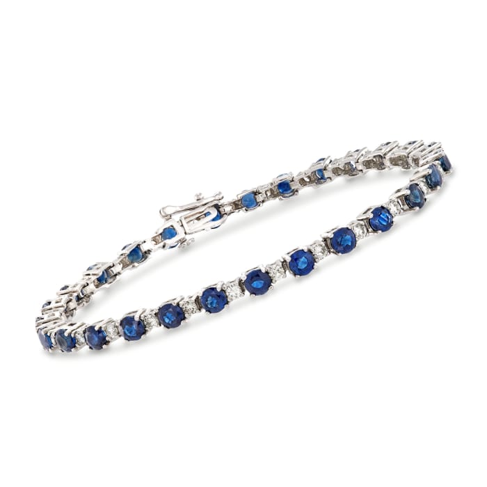 8.75 ct. t.w. Sapphire and 1.35 ct. t.w. Diamond Tennis Bracelet in 14kt White Gold