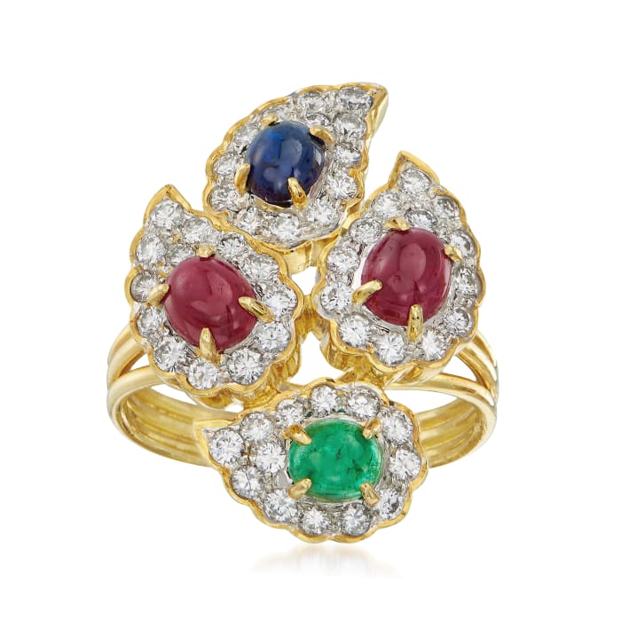 C. 1980 Vintage 1.55 ct. t.w. Multi-Gemstone and 1.30 ct. t.w. Ring in 18kt Yellow Gold 