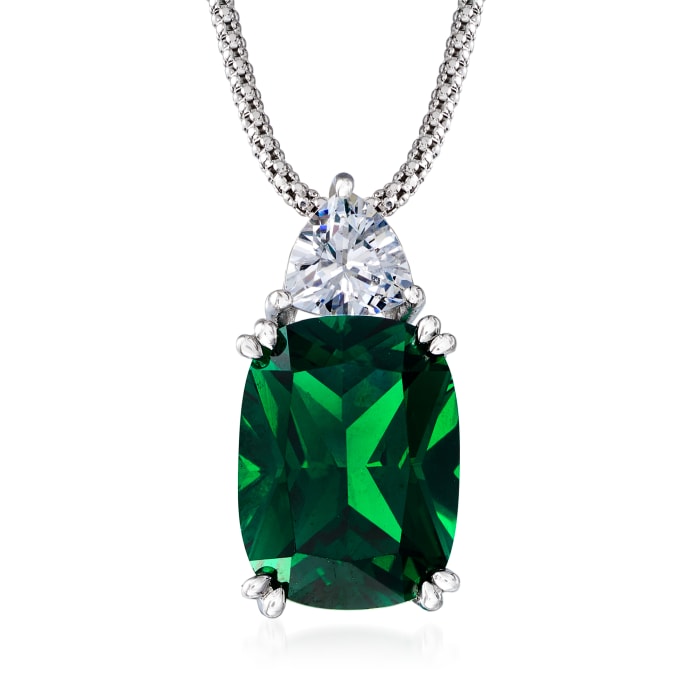 12.70 Carat Simulated Emerald and 1.20 Carat CZ Necklace in Sterling Silver