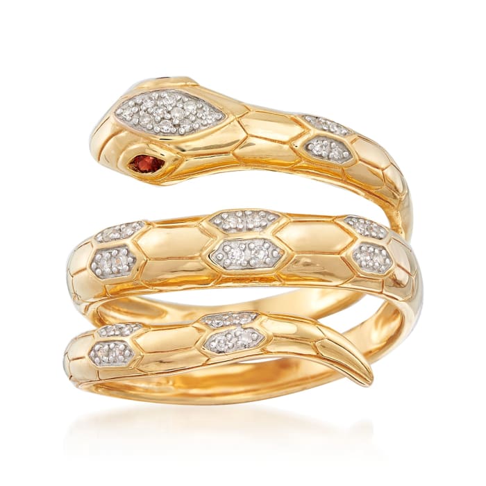 .10 ct. t.w. Diamond Snake Wrap Ring with Garnet Accents in 18kt Gold Over Sterling | Ross-Simons