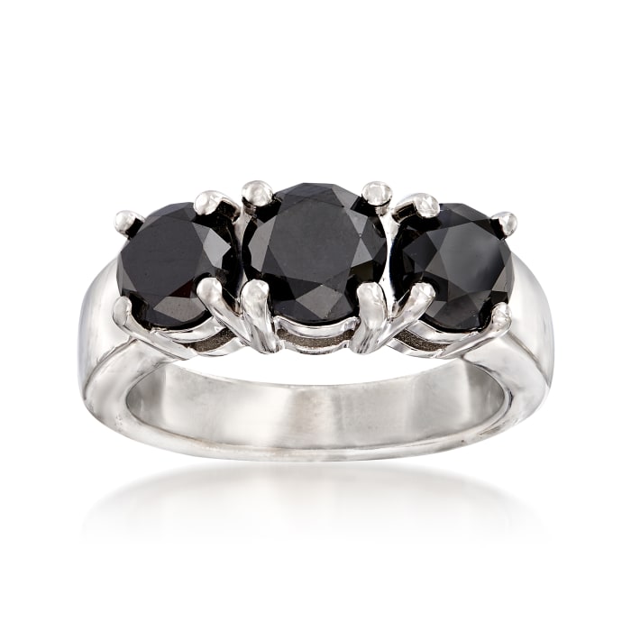3.00 ct. t.w. Black Diamond Three-Stone Ring in Sterling Silver