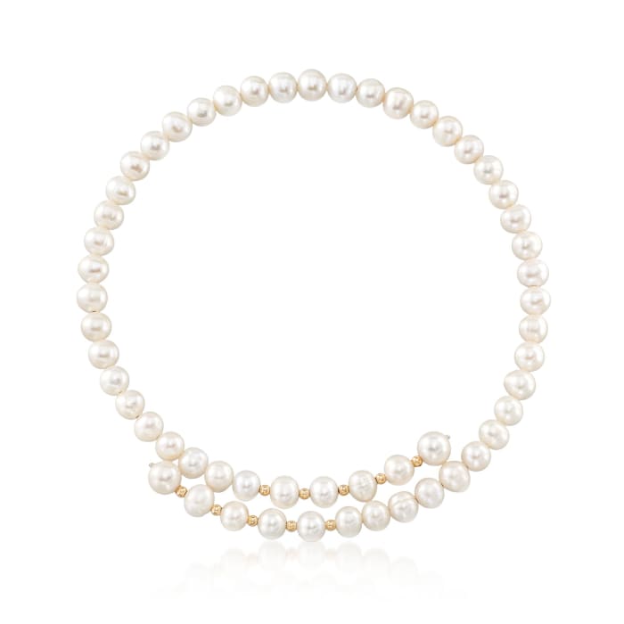 7-9mm Cultured Pearl Bypass Collar Necklace with 14kt Yellow Gold