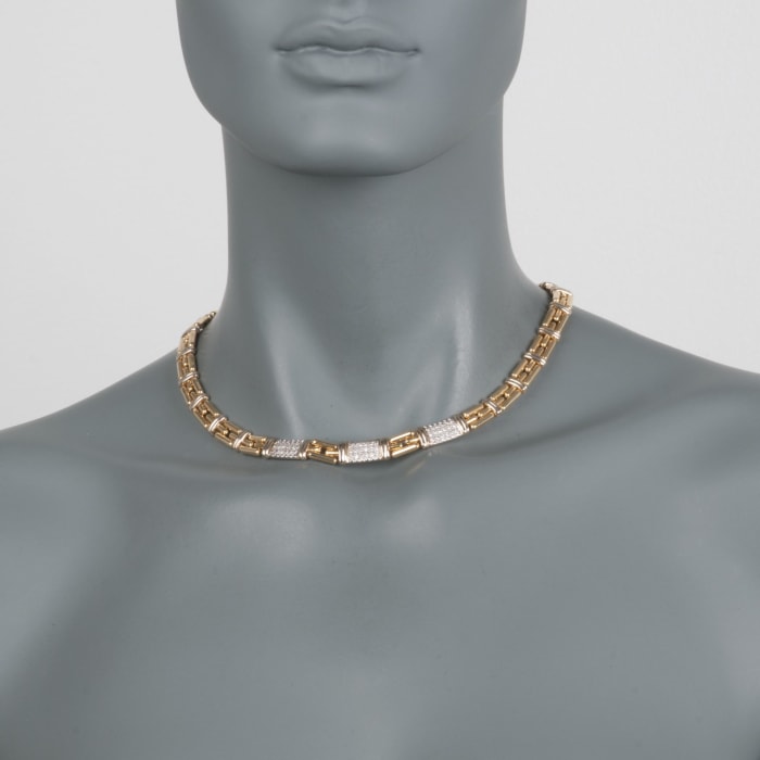 C. 1990 Vintage 1.10 ct. t.w. Pave Diamond Station Link Necklace in 18kt Yellow Gold 16.5-inch