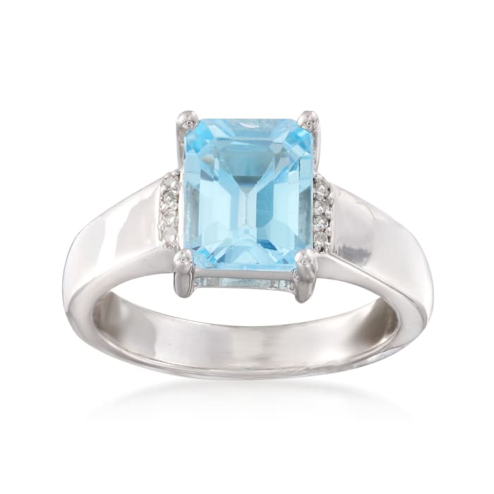 2.40 Carat Blue Topaz Ring with White Topaz Accents in Sterling Siler