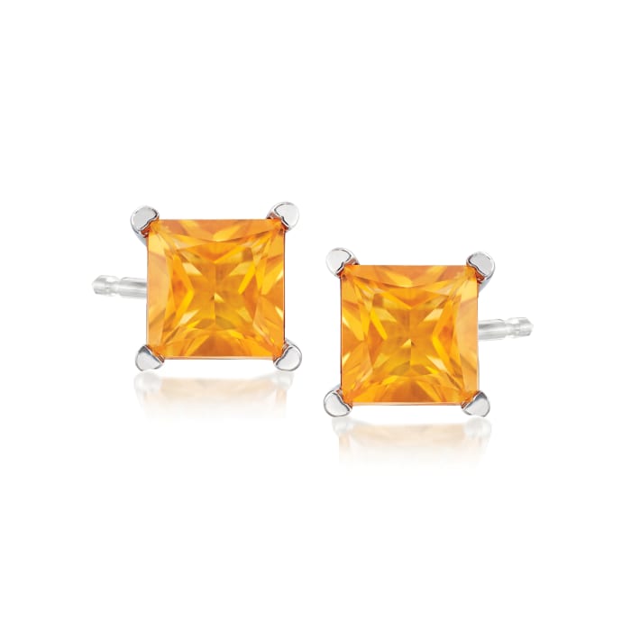 2.10 ct. t.w. Princess-Cut Madeira Citrine Stud Earrings in Sterling Silver