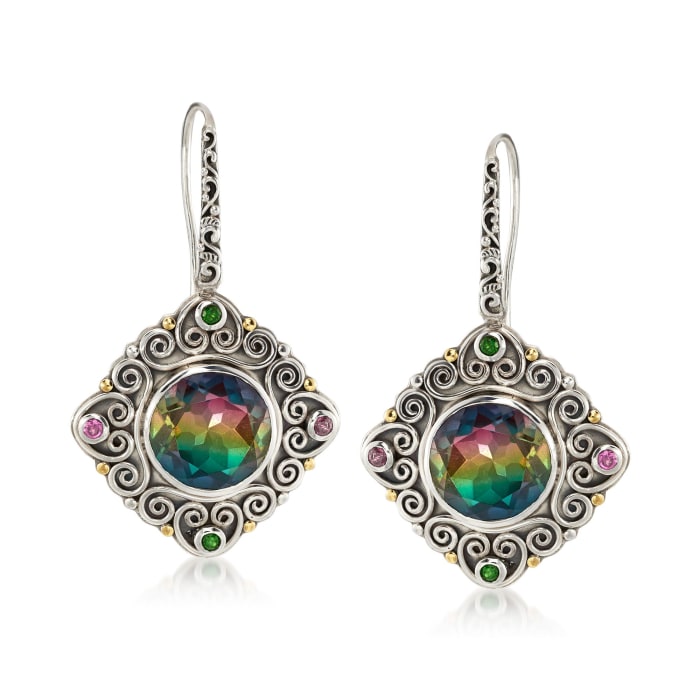 10.00 ct. t.w. Multicolored Quartz and .20 ct. t.w. Multi-Stone Earrings with 18kt Yellow Gold in Sterling Silver
