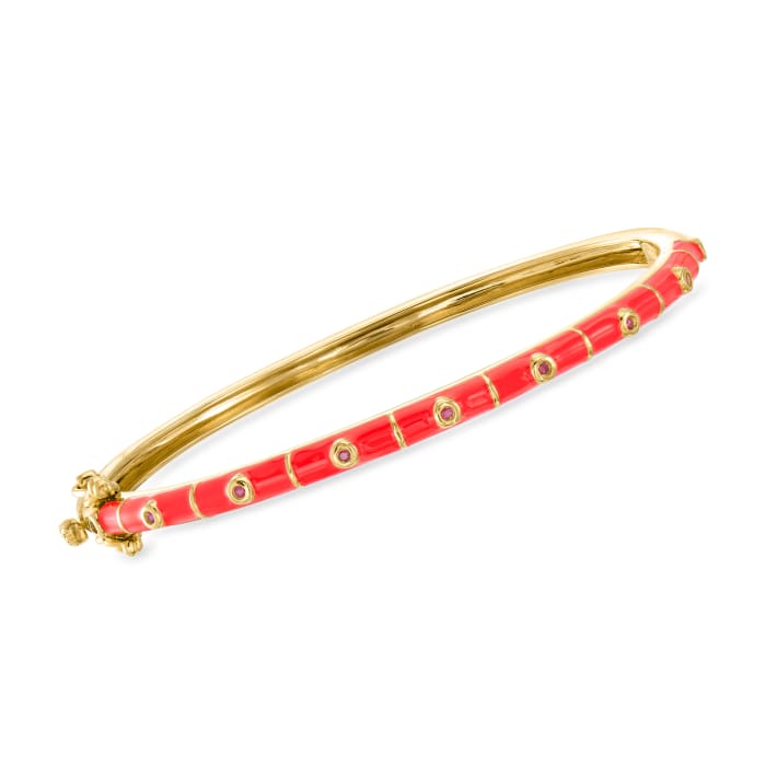 .10 ct. t.w. Ruby and Red Enamel Bangle Bracelet in 18kt Gold Over Sterling