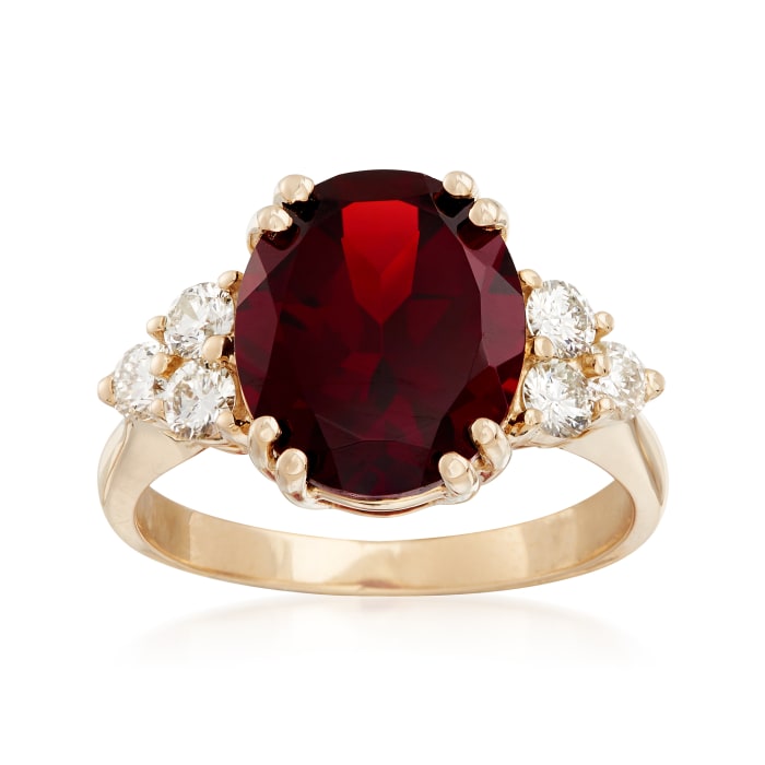 5.50 Carat Garnet and .55 ct. t.w. Diamond Ring in 14kt Yellow Gold