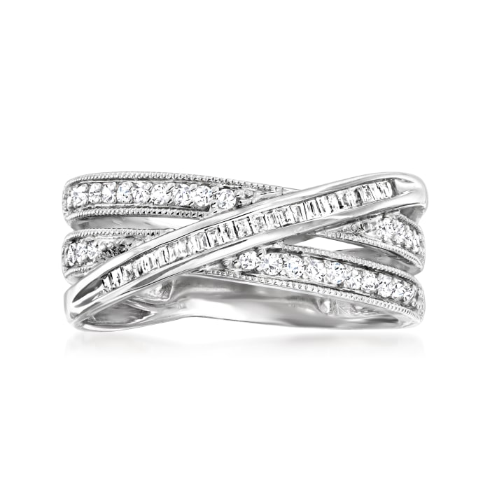 .33 ct. t.w. Round and Baguette Diamond Crisscross Ring in Sterling Silver