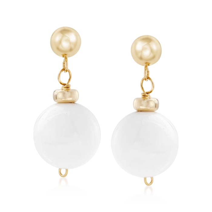 White Agate Bead Earrings in 14kt Yellow Gold