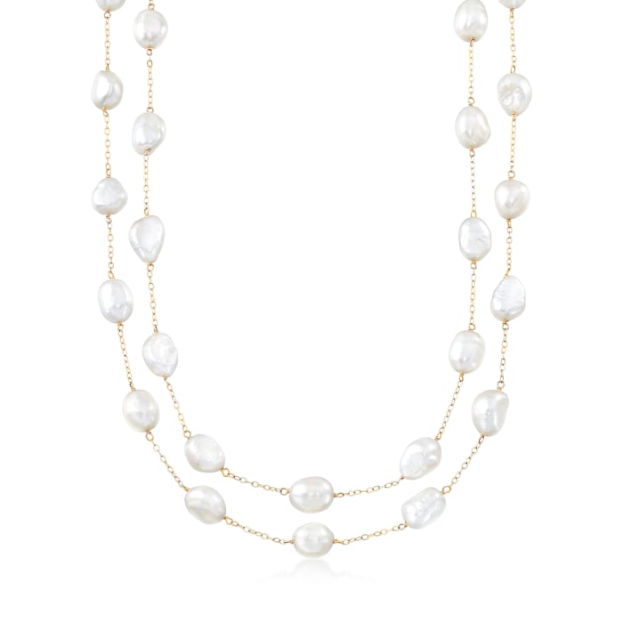 8-9mm Cultured Semi-Baroque Pearl Endless Station Necklace in 14kt Yellow Gold