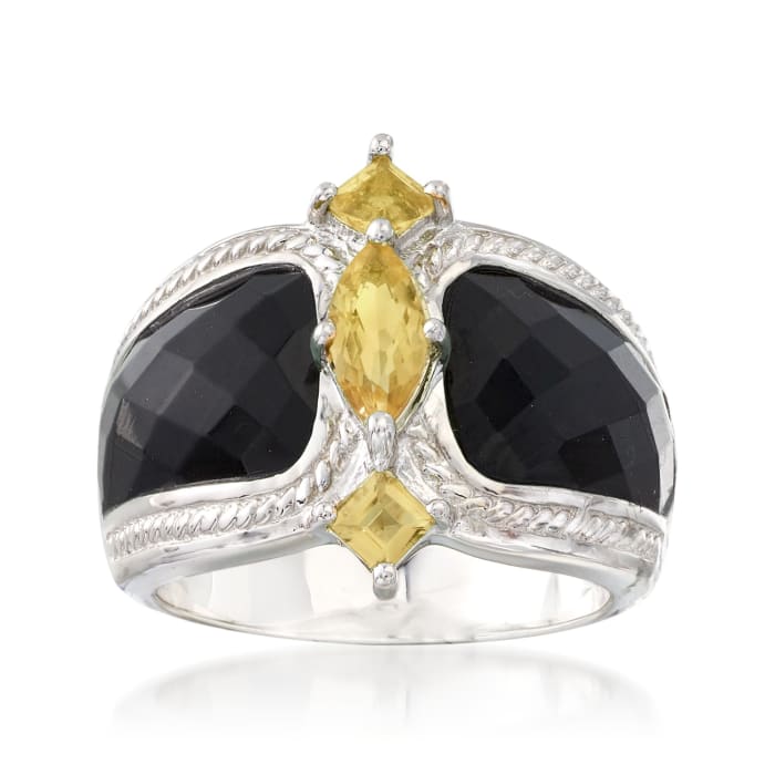 Black Agate and .80 ct. t.w. Citrine Ring in Sterling Silver