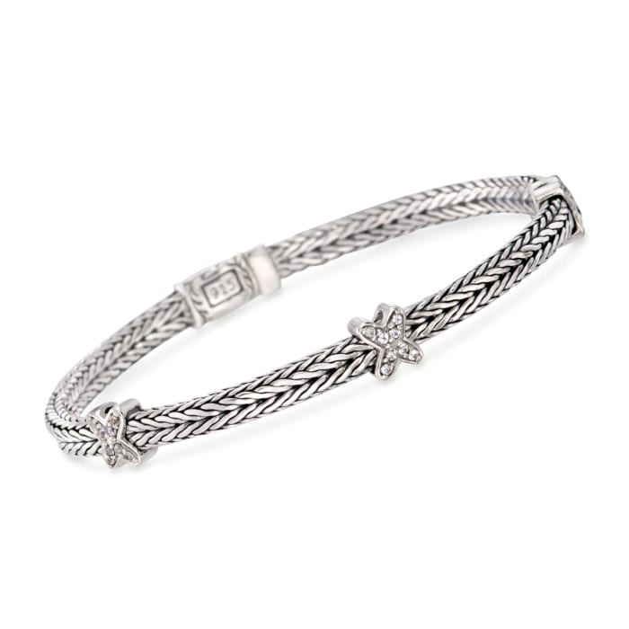 Phillip Gavriel &quot;Woven&quot; .20 ct. t.w. White Sapphire Small X Station Link Bracelet in Sterling Silver