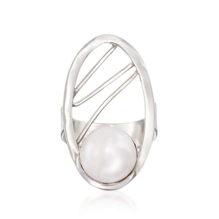 10-11mm Cultured Pearl Abstract Open Ring in Sterling Silver