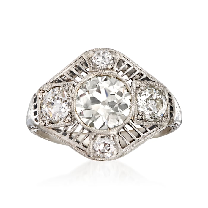 C. 1940 Vintage 2.07 ct. t.w. Diamond Filigree Ring in Platinum