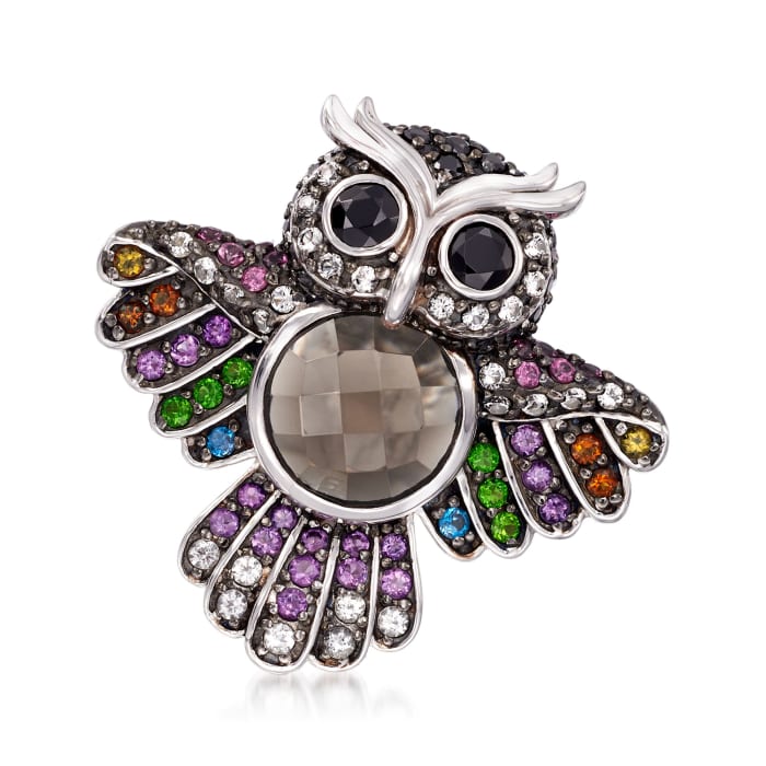 7.37 ct. t.w. Multi-Stone Owl Pin in Sterling Silver