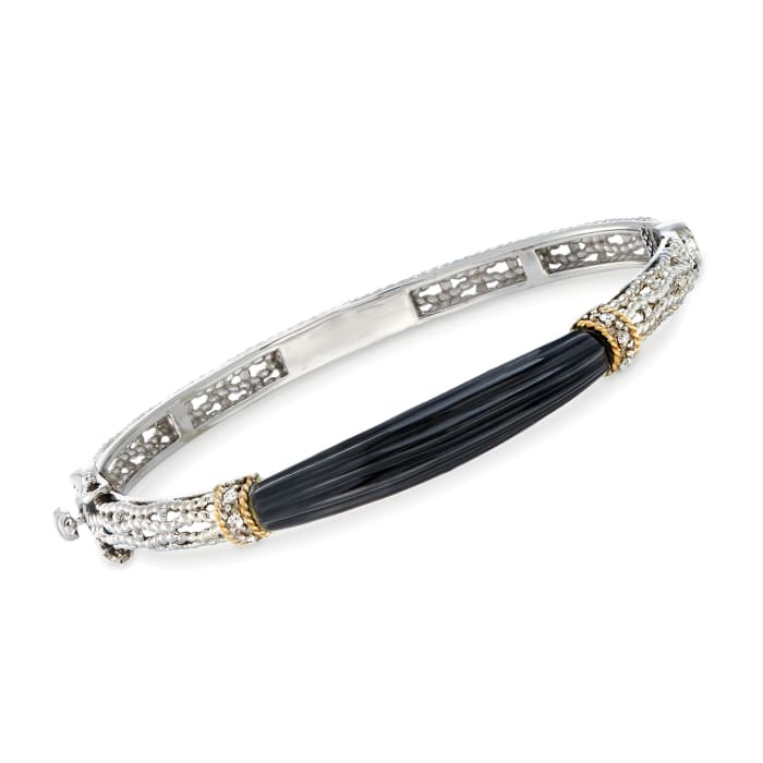 Andrea Candela &quot;La Corona&quot; Black Onyx Bangle Bracelet with Diamond Accents in 18kt Gold and Sterling Silver